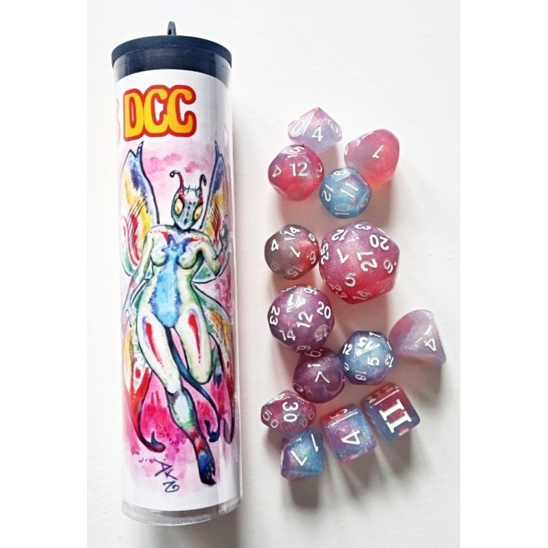 Dungeon Crawl Classics : Set 14 dés Fée vénusienne (rose/bleu) - EDITIONS AKILEOS - Board game | IPA Gameshop EU